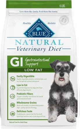 Blue Buffalo Natural Veterinary Diet GI Gastrointestinal Support Low Fat Dry Dog Food, Veterinarian Prescription Required, Whitefish, 6-lb. Bag