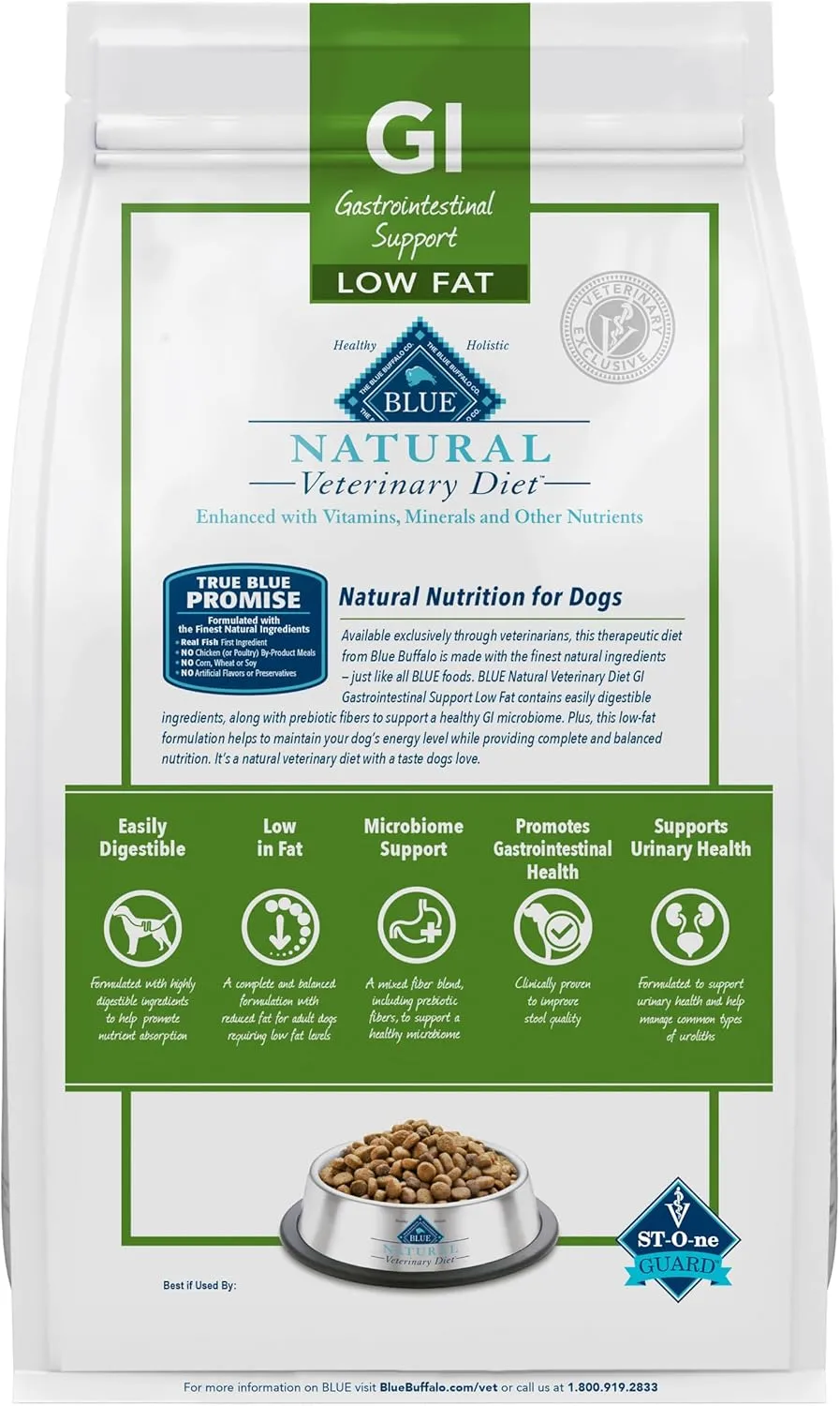 Blue Buffalo Natural Veterinary Diet GI Gastrointestinal Support Low Fat Dry Dog Food, Veterinarian Prescription Required, Whitefish, 6-lb. Bag