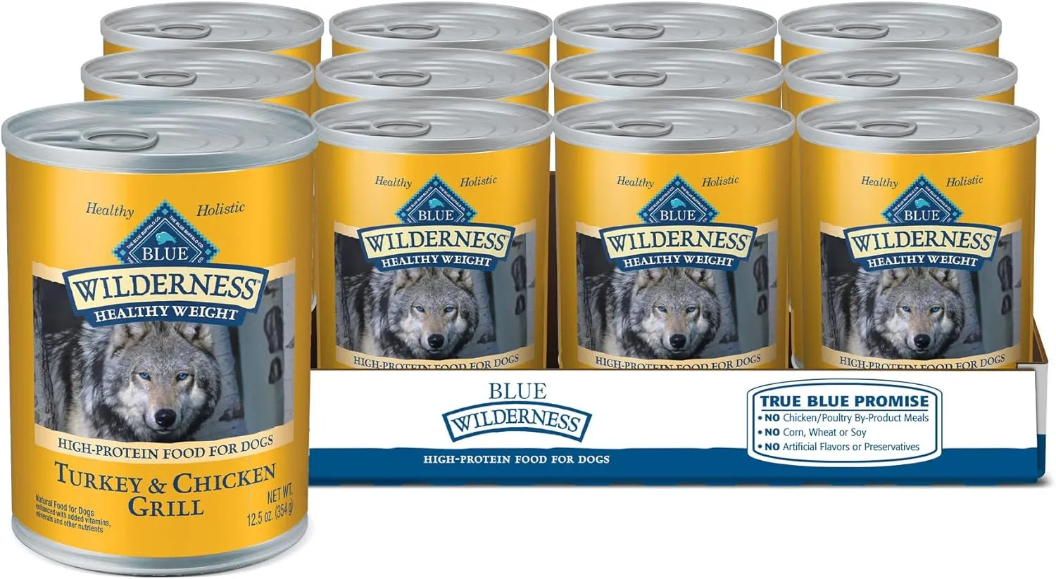 Blue Buffalo Wilderness Adult Wet Dog Food, Healthy Weight, High-Protein and Grain-Free, Turkey & Chicken Recipe, 12.5-oz. Can