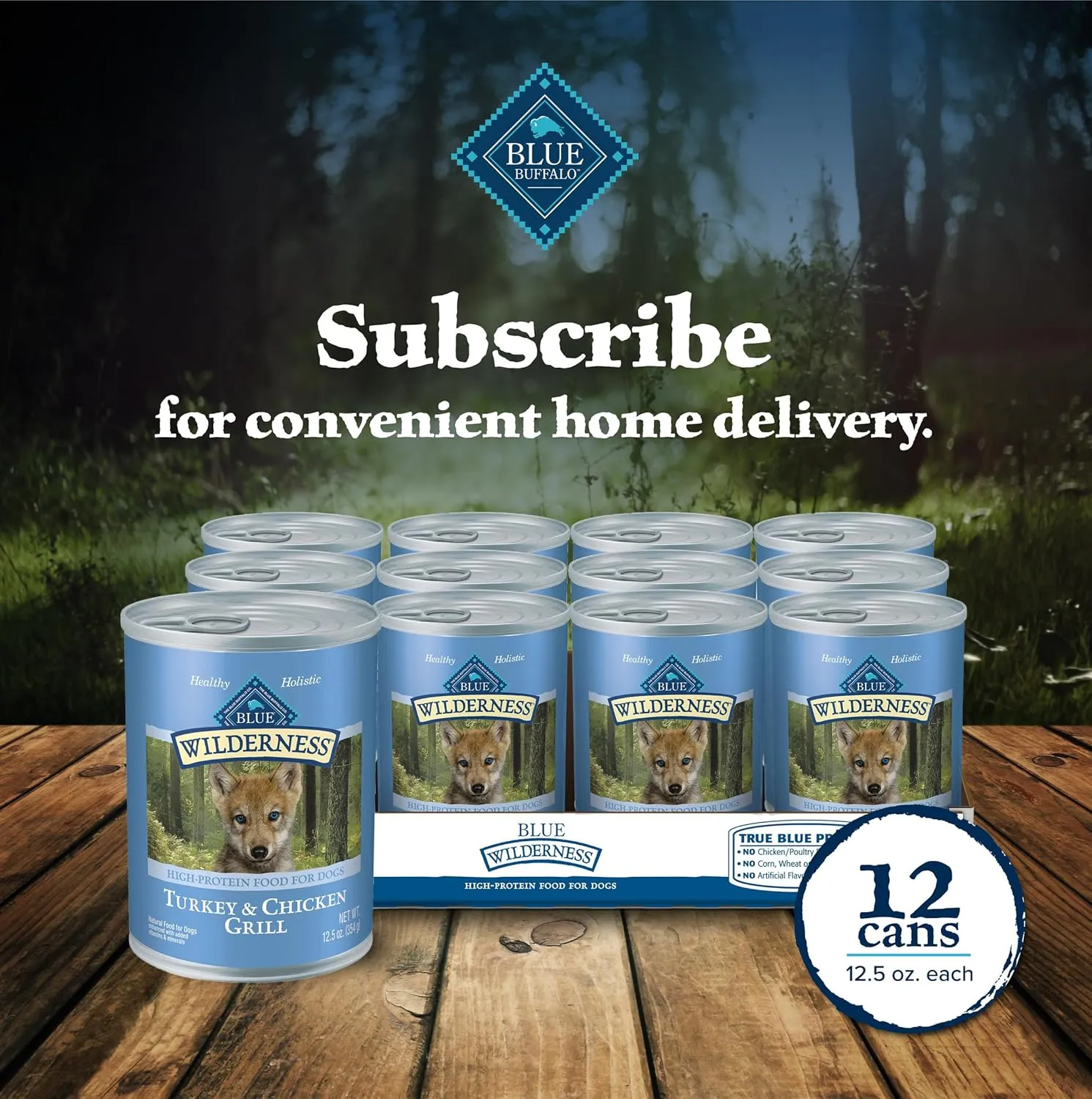 Blue Buffalo Wilderness Natural High-Protein & Grain-Free Wet Food for Puppies, Turkey & Chicken, 12.5-oz. Cans, 12 Count