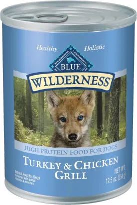 Blue Buffalo Wilderness Natural High-Protein & Grain-Free Wet Food for Puppies, Turkey & Chicken, 12.5-oz. Cans, 12 Count