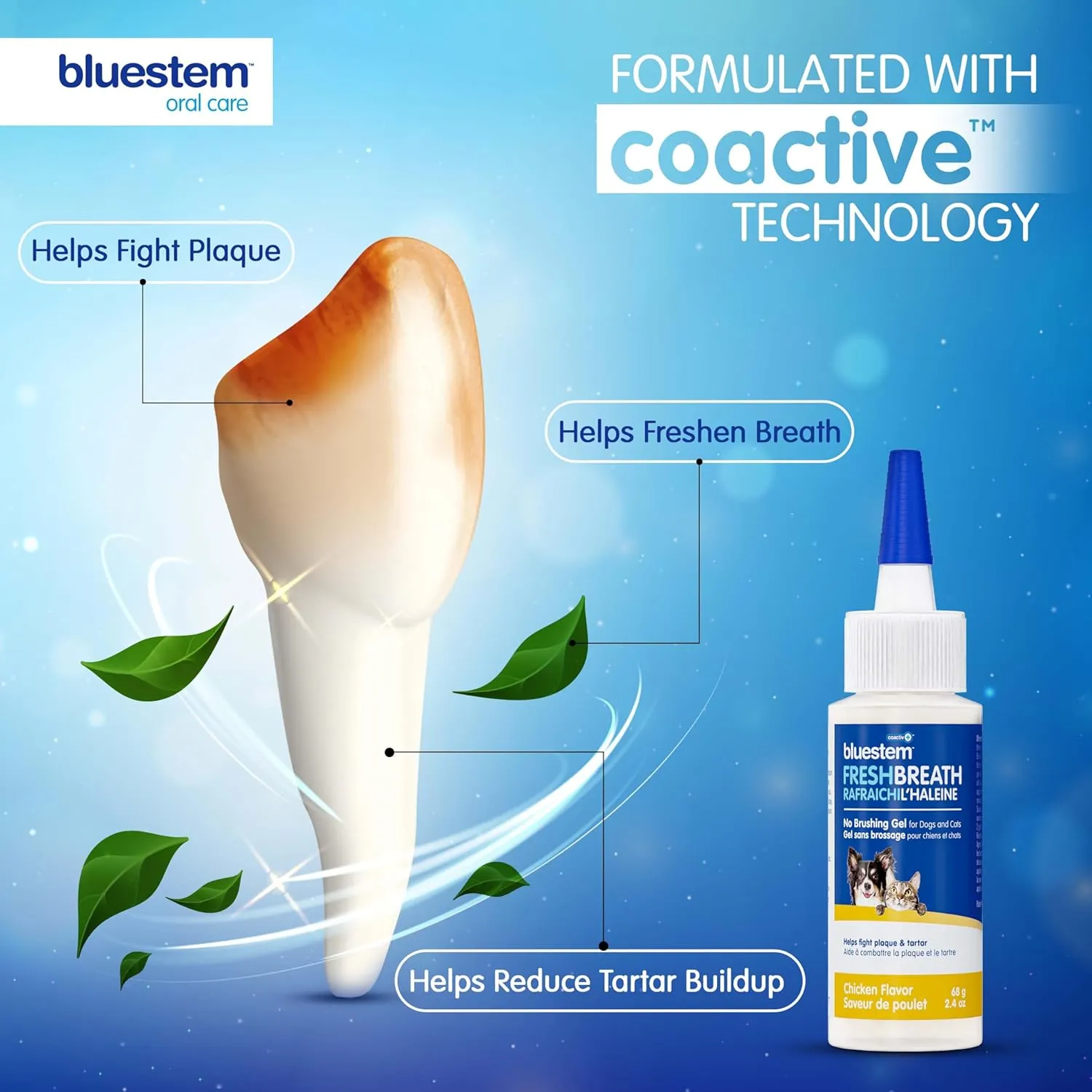 bluestemTM No Brush Dog Dental Gel - Dog Oral Gel to Freshen Breath, and Fights Plaque and Tartar - Brushless Toothpaste for Dogs
