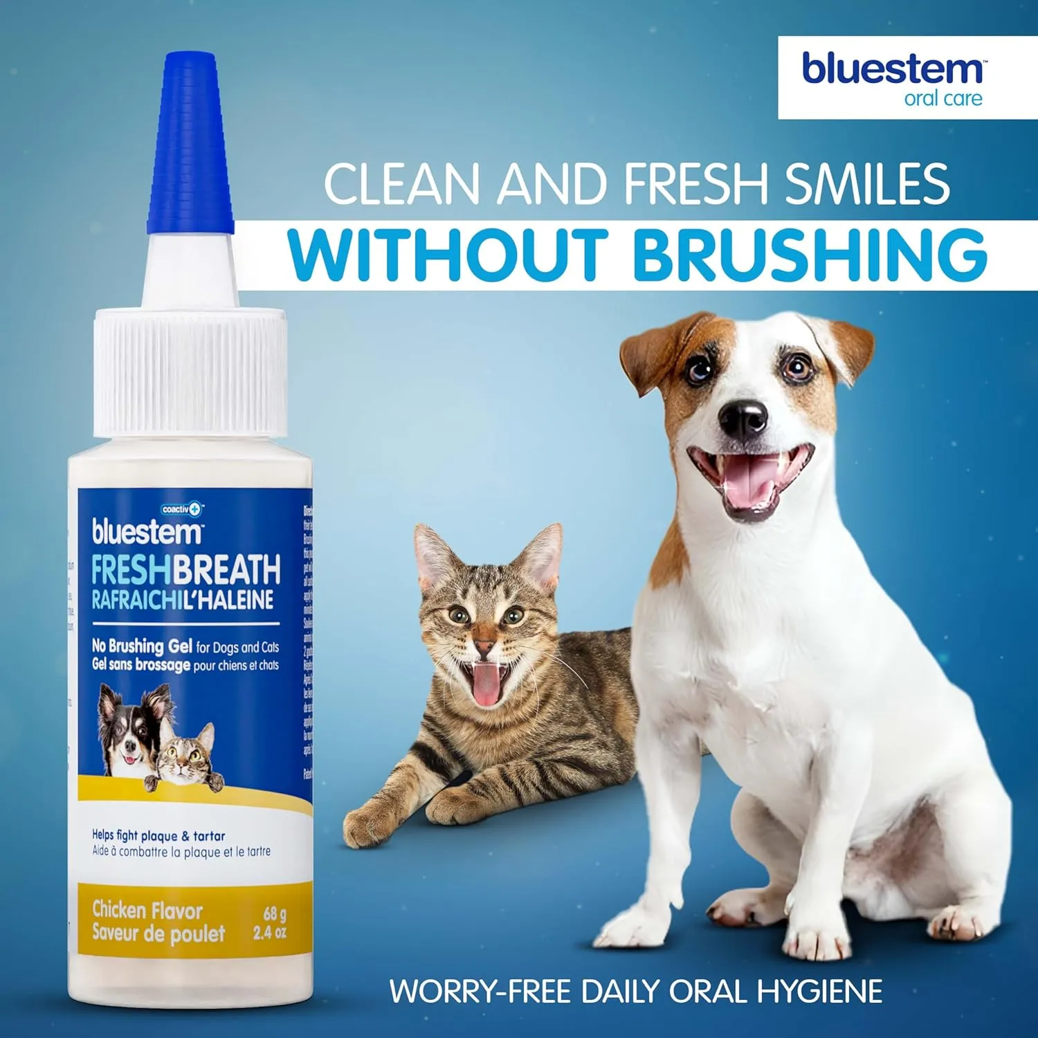bluestemTM No Brush Dog Dental Gel - Dog Oral Gel to Freshen Breath, and Fights Plaque and Tartar - Brushless Toothpaste for Dogs