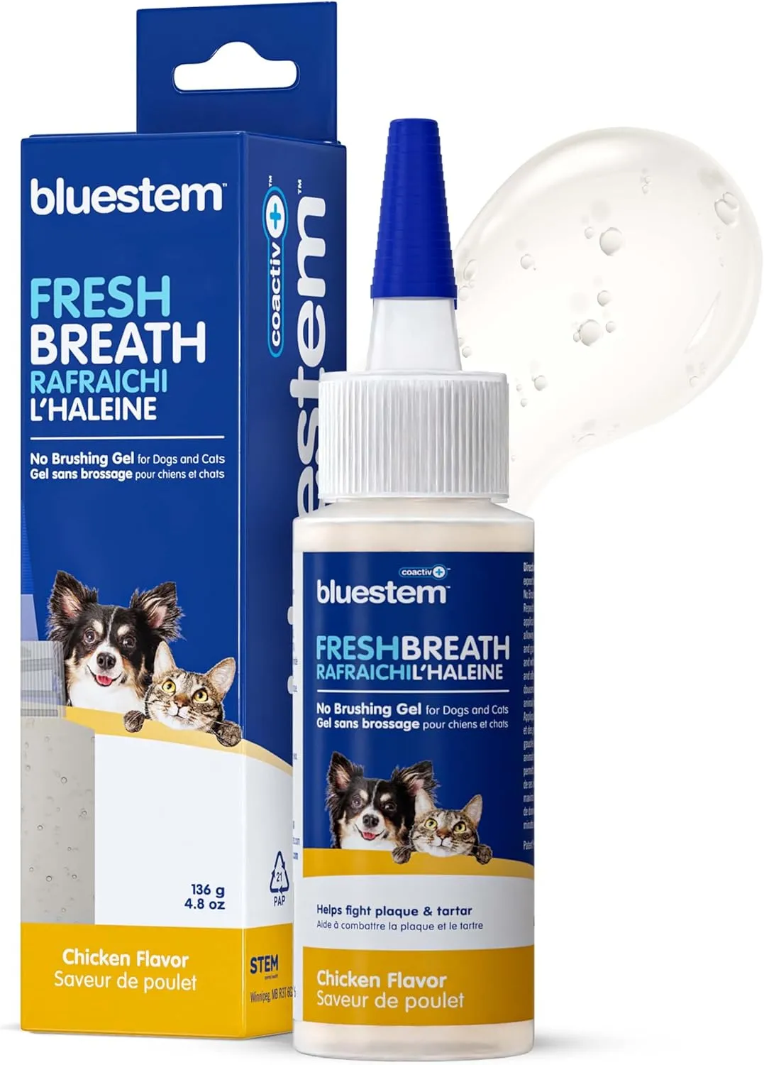 bluestemTM No Brush Dog Dental Gel - Dog Oral Gel to Freshen Breath, and Fights Plaque and Tartar - Brushless Toothpaste for Dogs