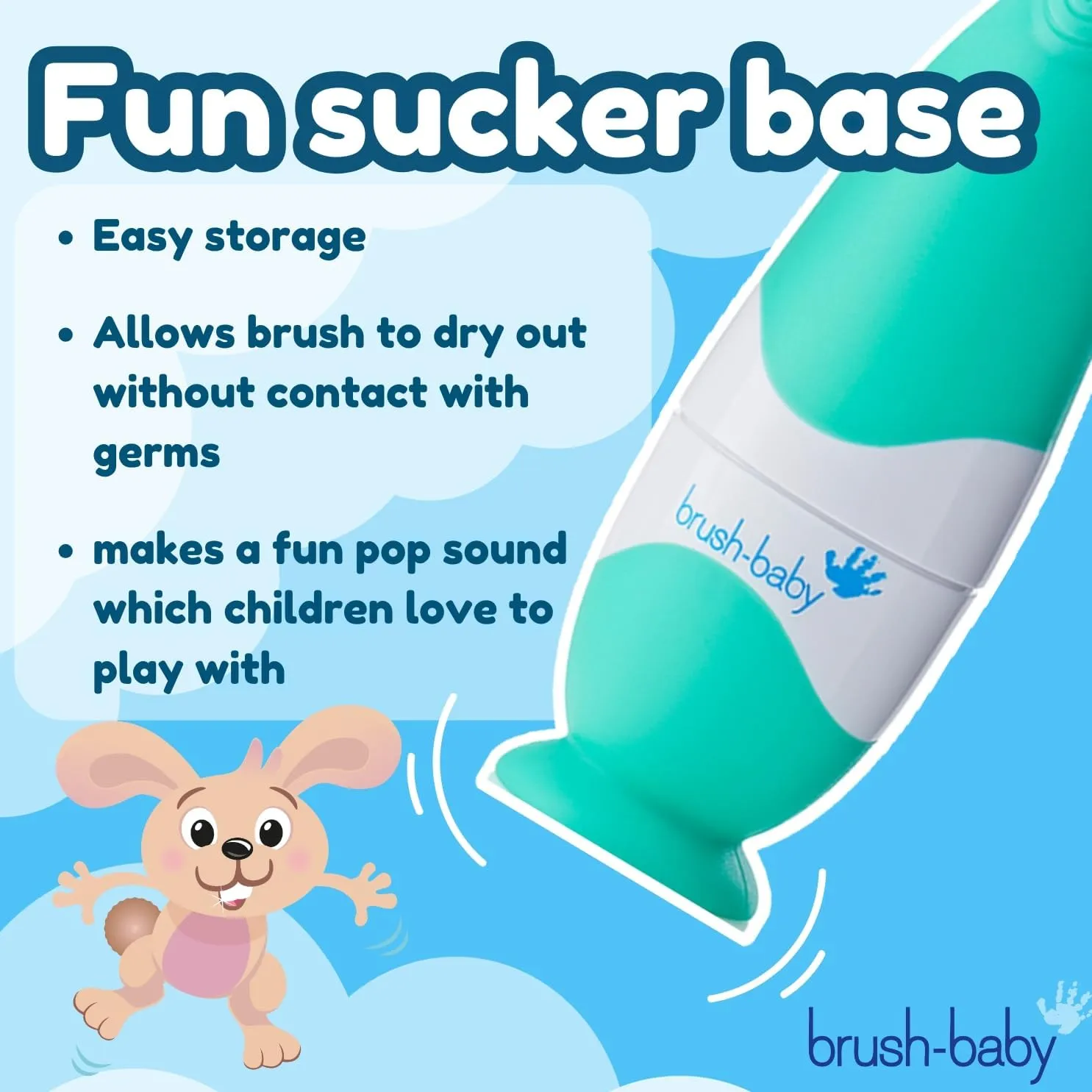 brush-baby BabySonic Infant and Toddler Electric Toothbrush for Ages 0-3 Years - Smart LED Timer and Gentle Vibration Provide a Fun Brushing Experience - Includes 2 Sensitive Brush Heads (Teal)