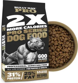 Bully Max Pro 2X High Calorie & High Protein Dry Dog Food for Puppy & Adult Dogs - Healthy Weight Gain & Muscle Building for Small & Large Breeds - Slow-Cooked, 600 Calories/Cup, Chicken Flavor, 16lb.