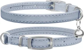 Cat Collar with Bells,Kitten Collar for Boy & Girl Leather cat Collar Breakaway with Safety Elastic Strap (Neck Fit 8"-11",Gray)