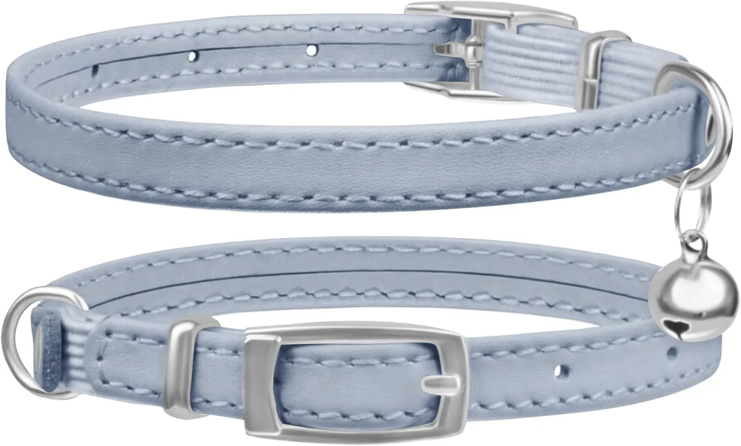 Cat Collar with Bells,Kitten Collar for Boy & Girl Leather cat Collar Breakaway with Safety Elastic Strap (Neck Fit 8"-11",Gray)