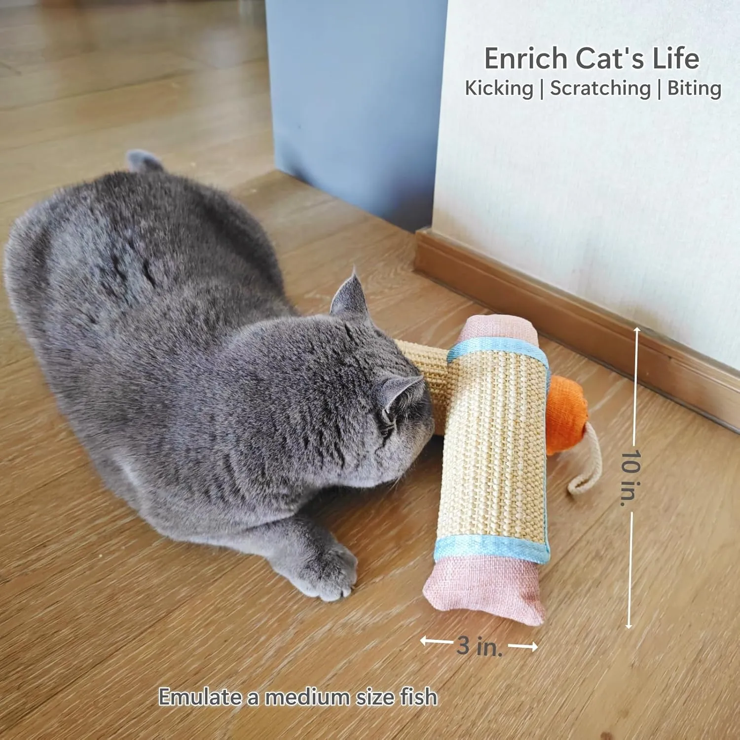 Cat Kicker Toy, 10 Inch Long Cat Scratcher Toy, Natural Sisal Toy for Indoor Cats(Oranger and Silver)