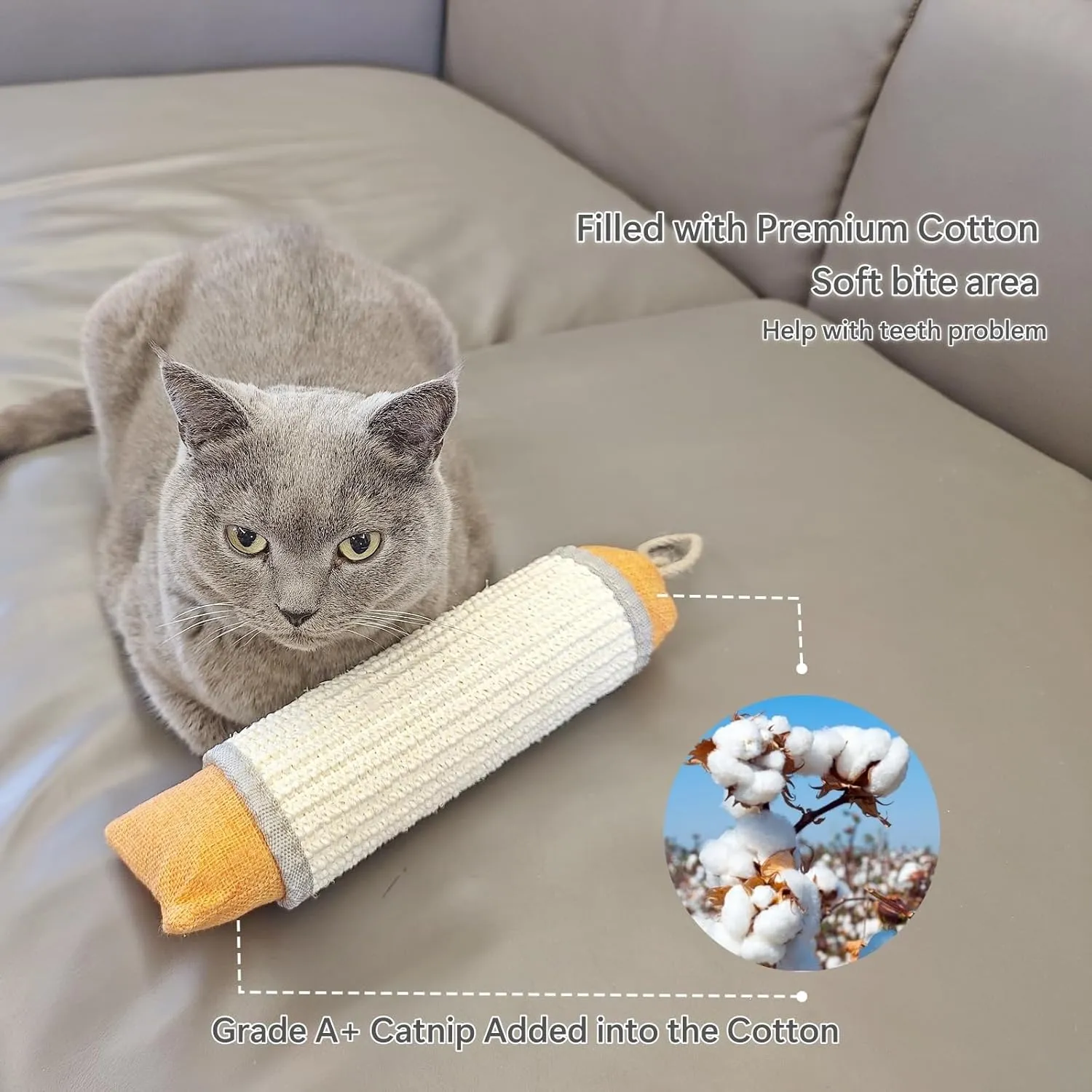 Cat Kicker Toy, 10 Inch Long Cat Scratcher Toy, Natural Sisal Toy for Indoor Cats(Oranger and Silver)