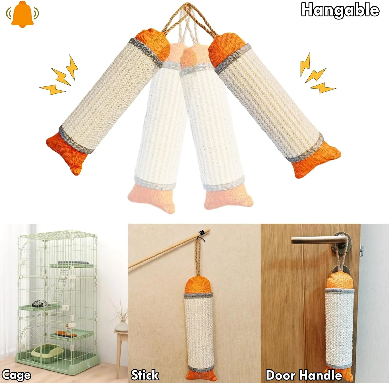 Cat Kicker Toy, 10 Inch Long Cat Scratcher Toy, Natural Sisal Toy for Indoor Cats(Oranger and Silver)
