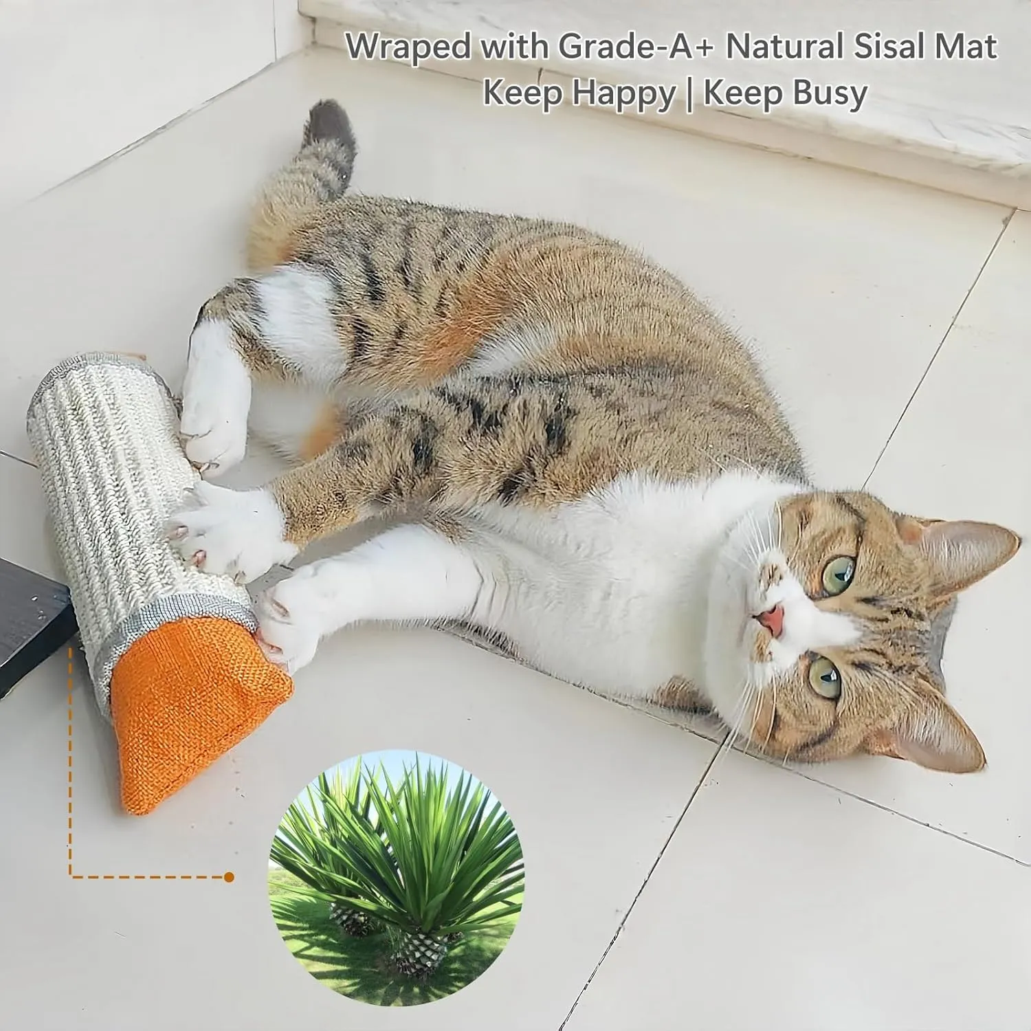 Cat Kicker Toy, 10 Inch Long Cat Scratcher Toy, Natural Sisal Toy for Indoor Cats(Oranger and Silver)