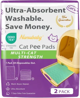 Cat Litter Pads, Machine Washable and Reusable Cat Pads for Litter Box, Super Absorbent Cat Pee Pads for Litter Box, 16.9"x11.4",Odor Control,1 Size Fits Most Litter Boxes.(Green, Pack of 2)