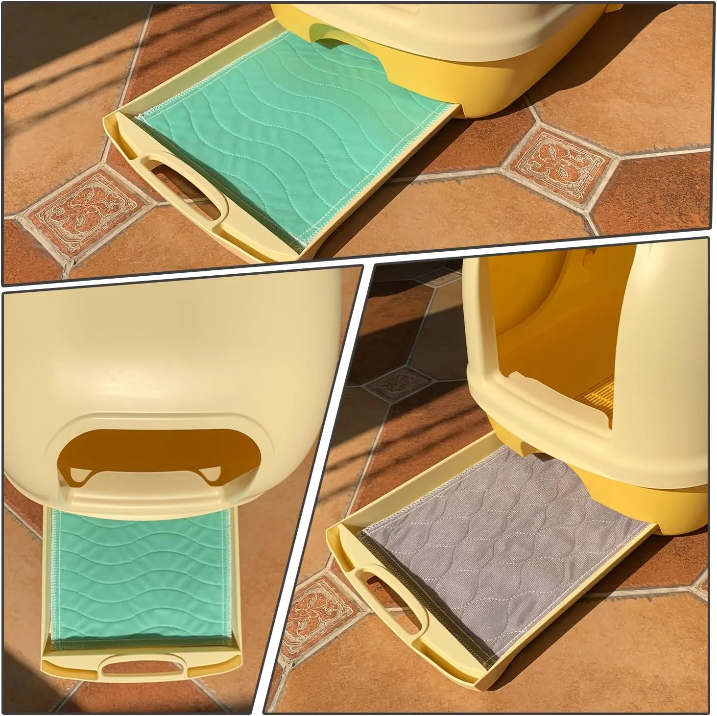 Cat Litter Pads, Machine Washable and Reusable Cat Pads for Litter Box, Super Absorbent Cat Pee Pads for Litter Box, 16.9"x11.4",Odor Control,1 Size Fits Most Litter Boxes.(Green, Pack of 2)