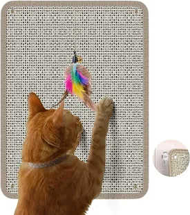 Cat Nail File Scratcher - Natural Sisal with 80 - Grit Al Oxide, Adhesive - Backed for Floors & Walls, Great for Trimming Cat Nails (14.81"x11.12")