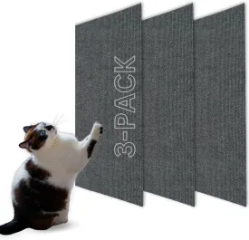 Cat Scratch Mat (3 Pack), 23.6 x 11.8 Cat Wall Stracther, Versatile Self-Adhesive Replacement Easy Use for Cat Trees Wall Furniture, Scratching Posts, and Couch Protection (Deep Grey)