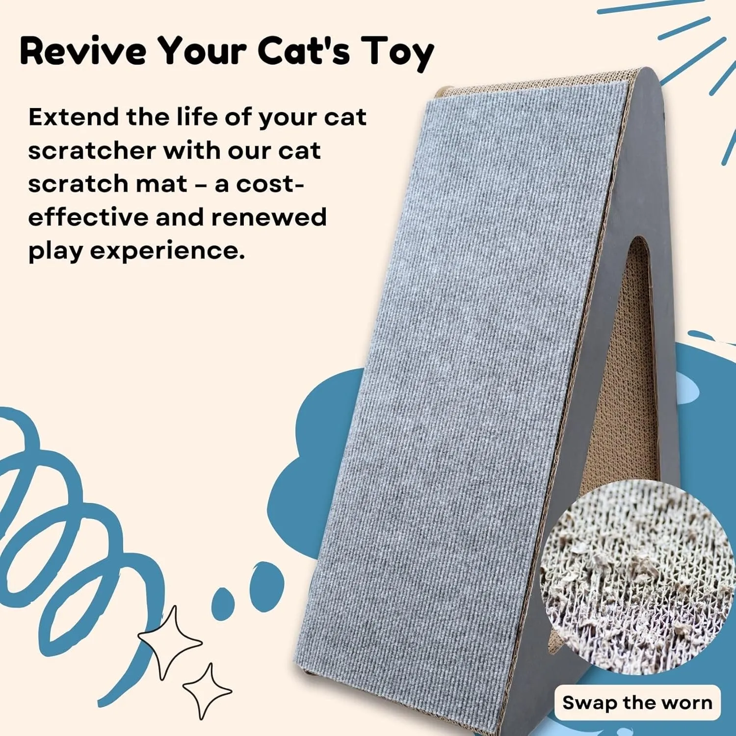 Cat Scratch Mat (3 Pack), 23.6 x 11.8 Cat Wall Stracther, Versatile Self-Adhesive Replacement Easy Use for Cat Trees Wall Furniture, Scratching Posts, and Couch Protection (Deep Grey)