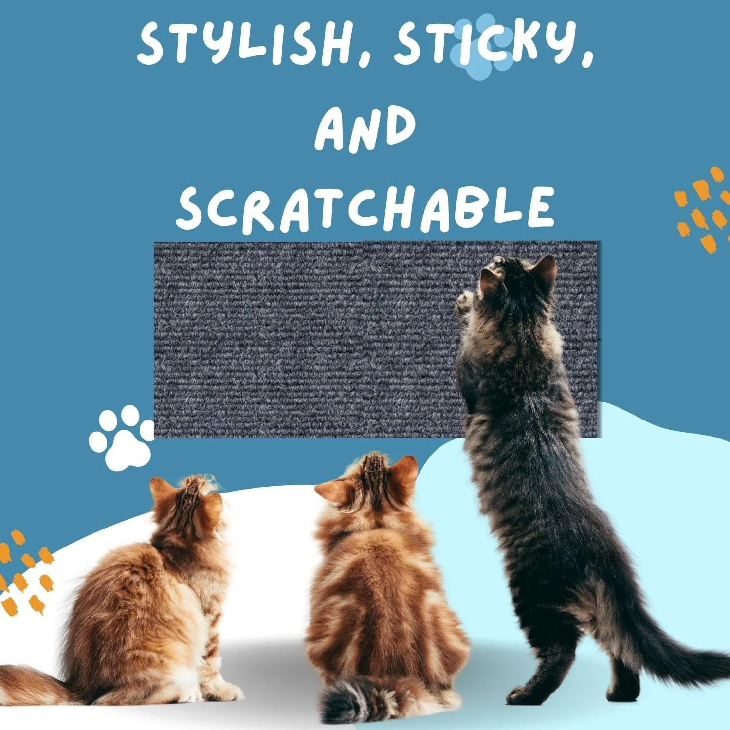 Cat Scratch Mat (3 Pack), 23.6 x 11.8 Cat Wall Stracther, Versatile Self-Adhesive Replacement Easy Use for Cat Trees Wall Furniture, Scratching Posts, and Couch Protection (Deep Grey)