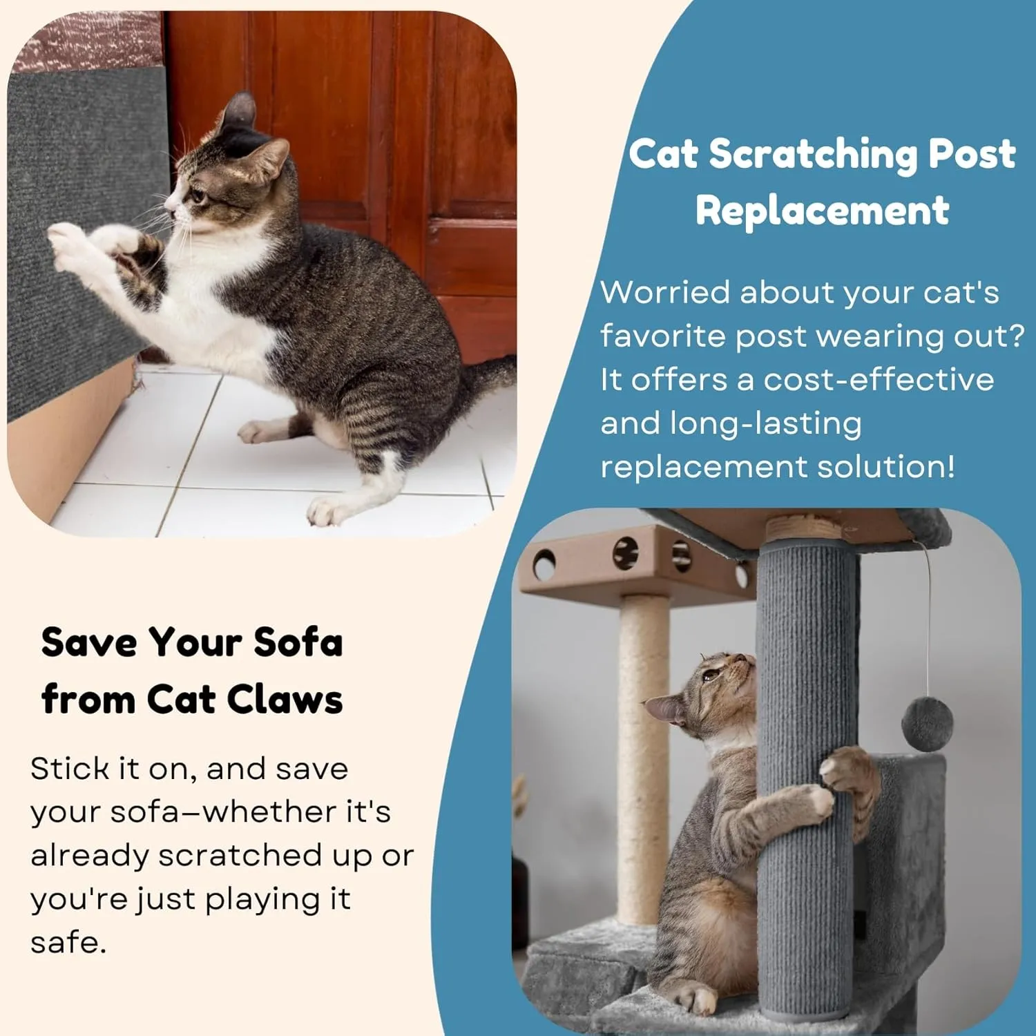 Cat Scratch Mat (3 Pack), 23.6 x 11.8 Cat Wall Stracther, Versatile Self-Adhesive Replacement Easy Use for Cat Trees Wall Furniture, Scratching Posts, and Couch Protection (Deep Grey)