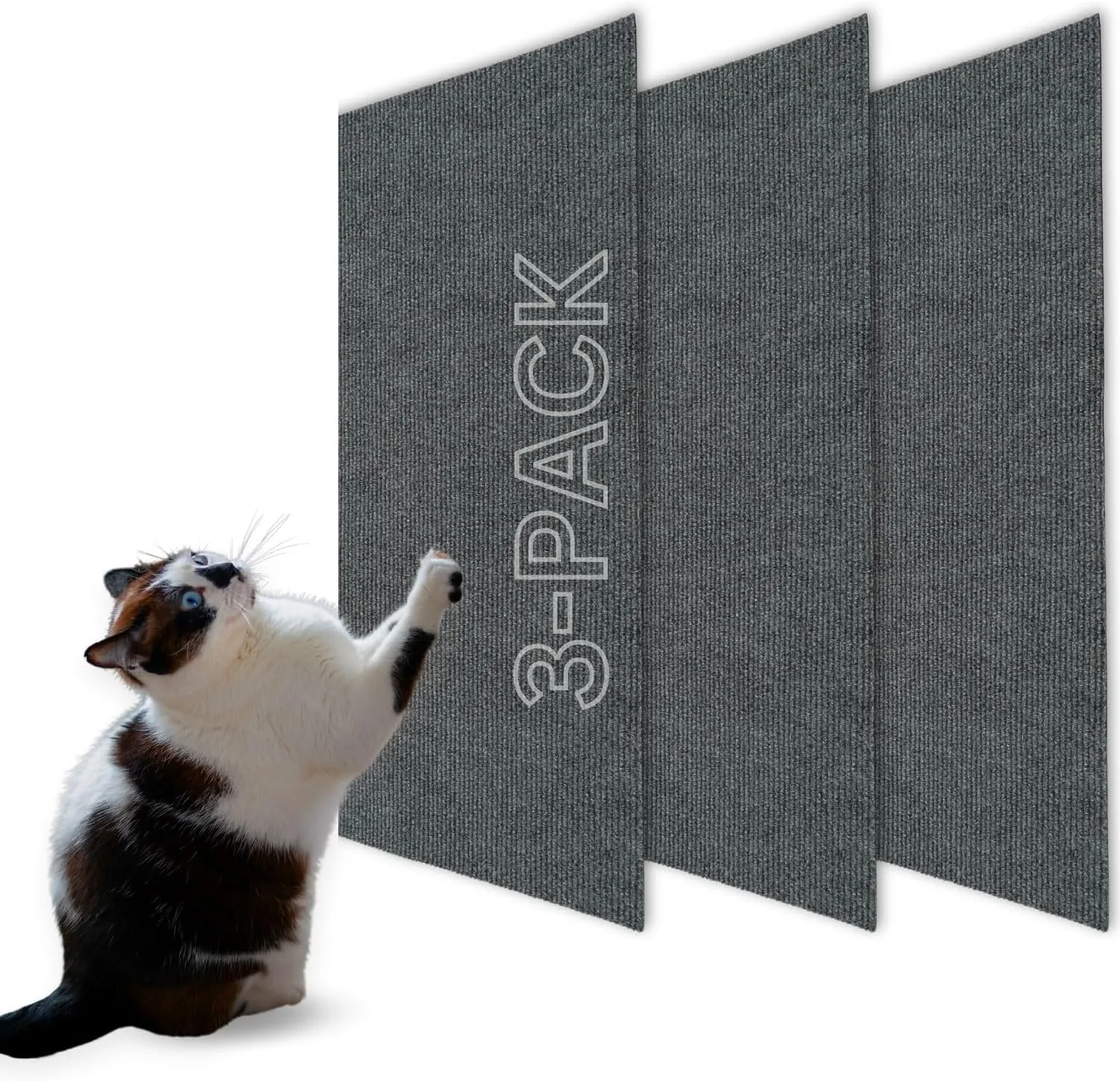 Cat Scratch Mat (3 Pack), 23.6 x 11.8 Cat Wall Stracther, Versatile Self-Adhesive Replacement Easy Use for Cat Trees Wall Furniture, Scratching Posts, and Couch Protection (Deep Grey)