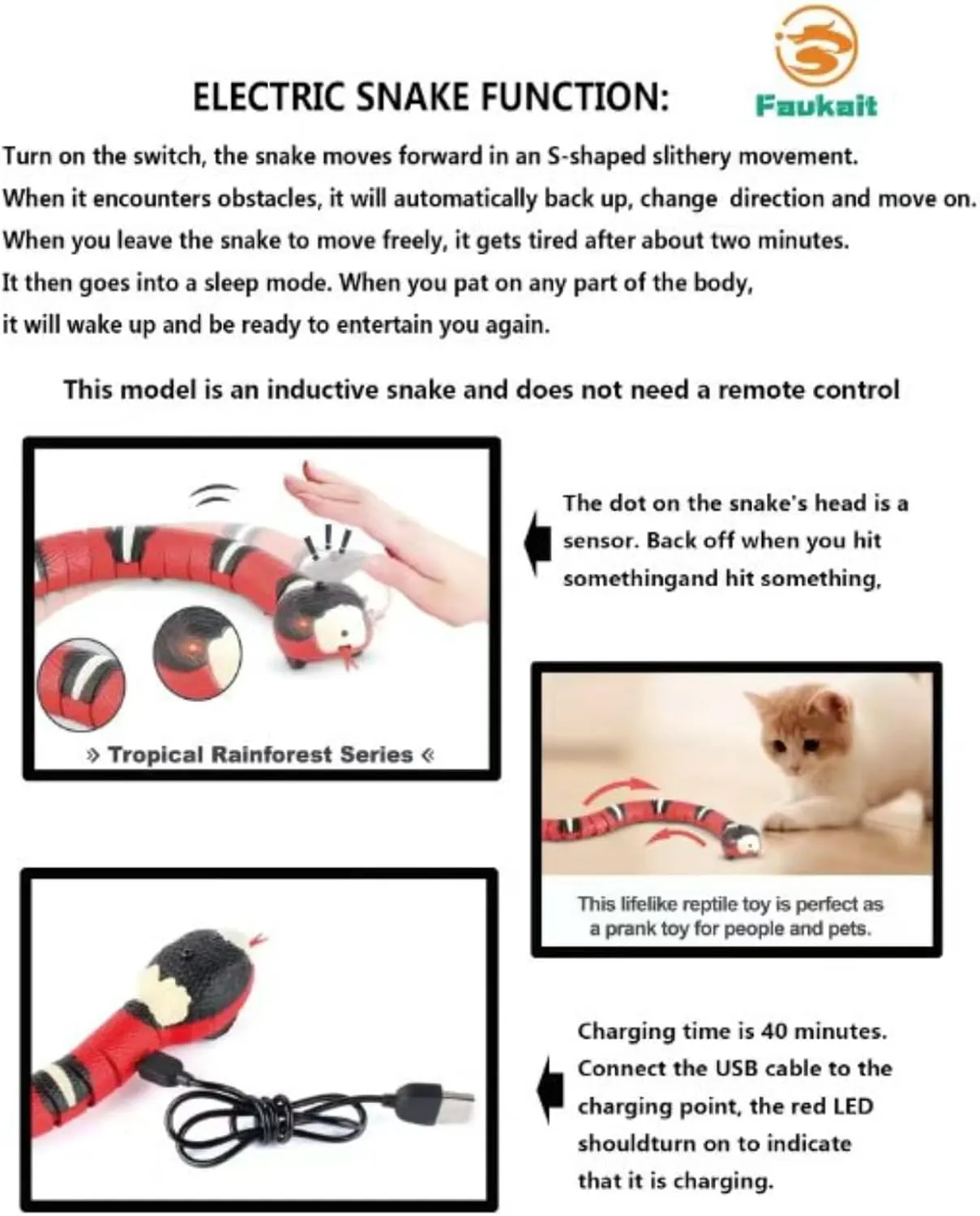 Cat Toys Snake Interactive,Kitten Toys,Realistic Smart Sensing Snake Toy,USB Rechargeable,Automatically Sense Obstacles and Escape,Electric Tricky Snake Cat Toys for Indoor Cats Dogs(Pink snake)