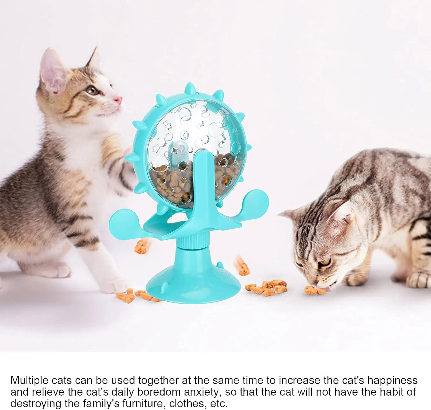 Cat Treat Dispenser Toy, 360 Rotating Windmill Suction Cup Toys Puzzle Slow Feeder Exercise Wheel Toy, Interactive Cat Food Treats Dispenser Toy for Kitten(Blue)