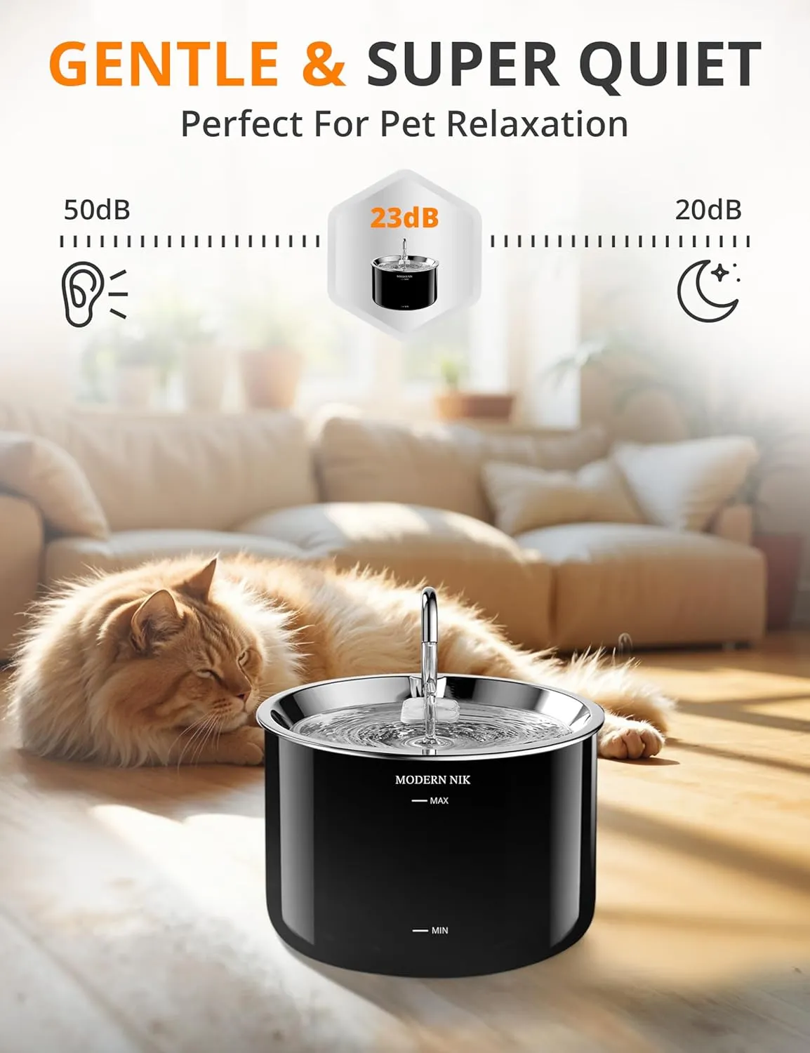 Cat Water Fountain  3L/101oz Automatic Pet Water Dispenser with Stainless Steel Lid, BPA-Free Plastic Body, Soft Blue LED Light, 4-Stage Filtration & Quiet Pump for Cats and Small Dogs  Modern Nik