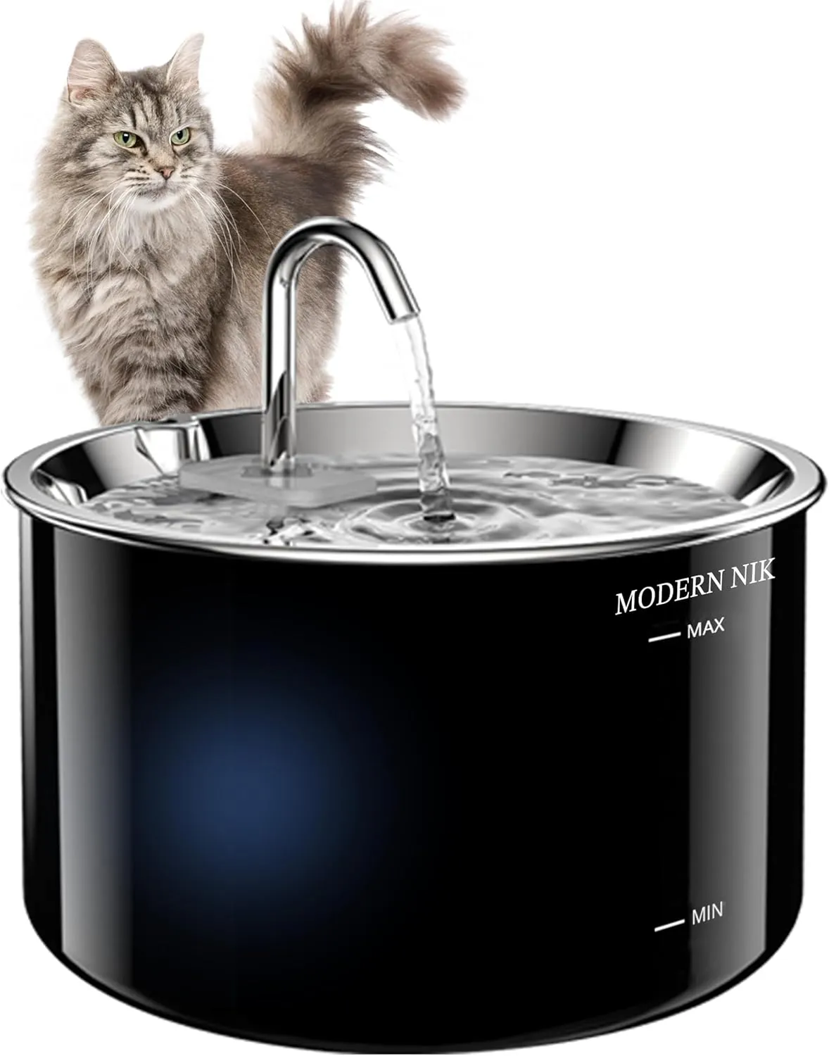 Cat Water Fountain  3L/101oz Automatic Pet Water Dispenser with Stainless Steel Lid, BPA-Free Plastic Body, Soft Blue LED Light, 4-Stage Filtration & Quiet Pump for Cats and Small Dogs  Modern Nik