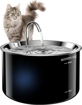 Cat Water Fountain  3L/101oz Automatic Pet Water Dispenser with Stainless Steel Lid, BPA-Free Plastic Body, Soft Blue LED Light, 4-Stage Filtration & Quiet Pump for Cats and Small Dogs  Modern Nik