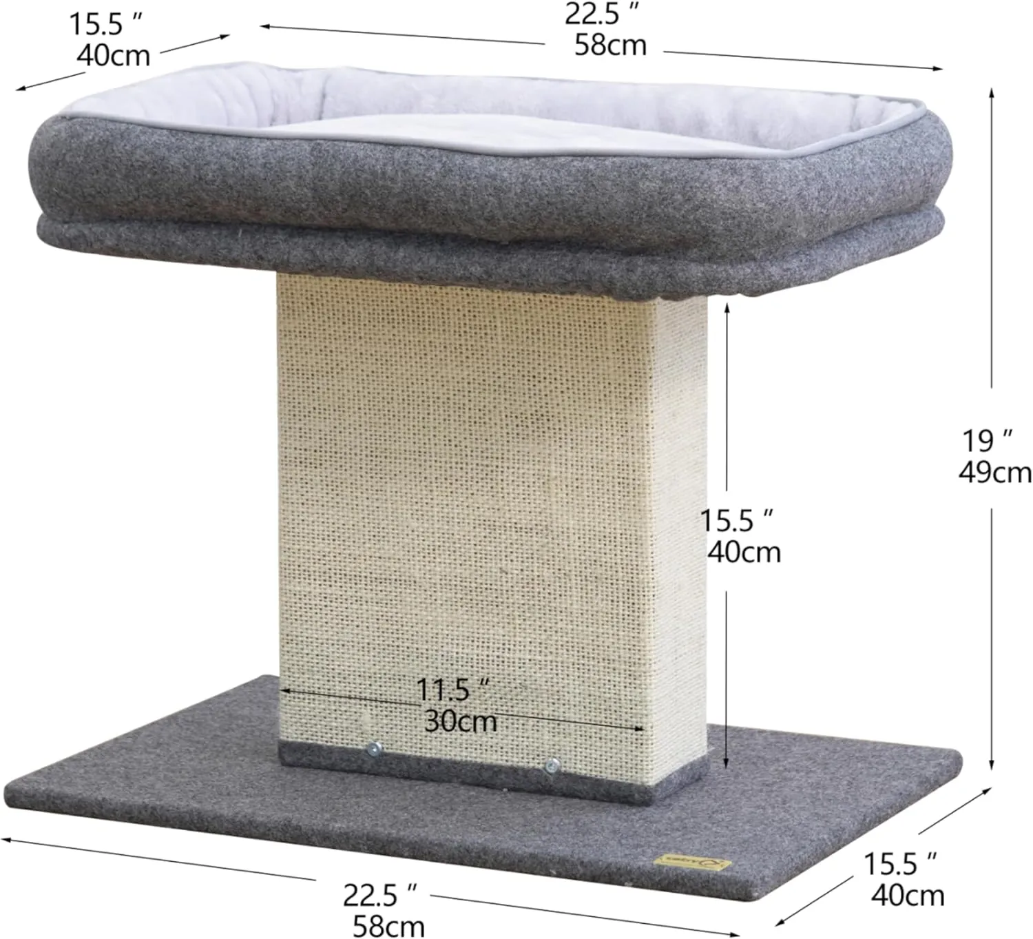 Catry 19" High 2-in-1 Elevated Cat Perch with Large Soft Felt Bed, Wide Sisal Scratching Post, Minimalist Cat Furniture for Climbing, Scratching & Resting, Fits All Indoor Cats & Home Dcor, Grey