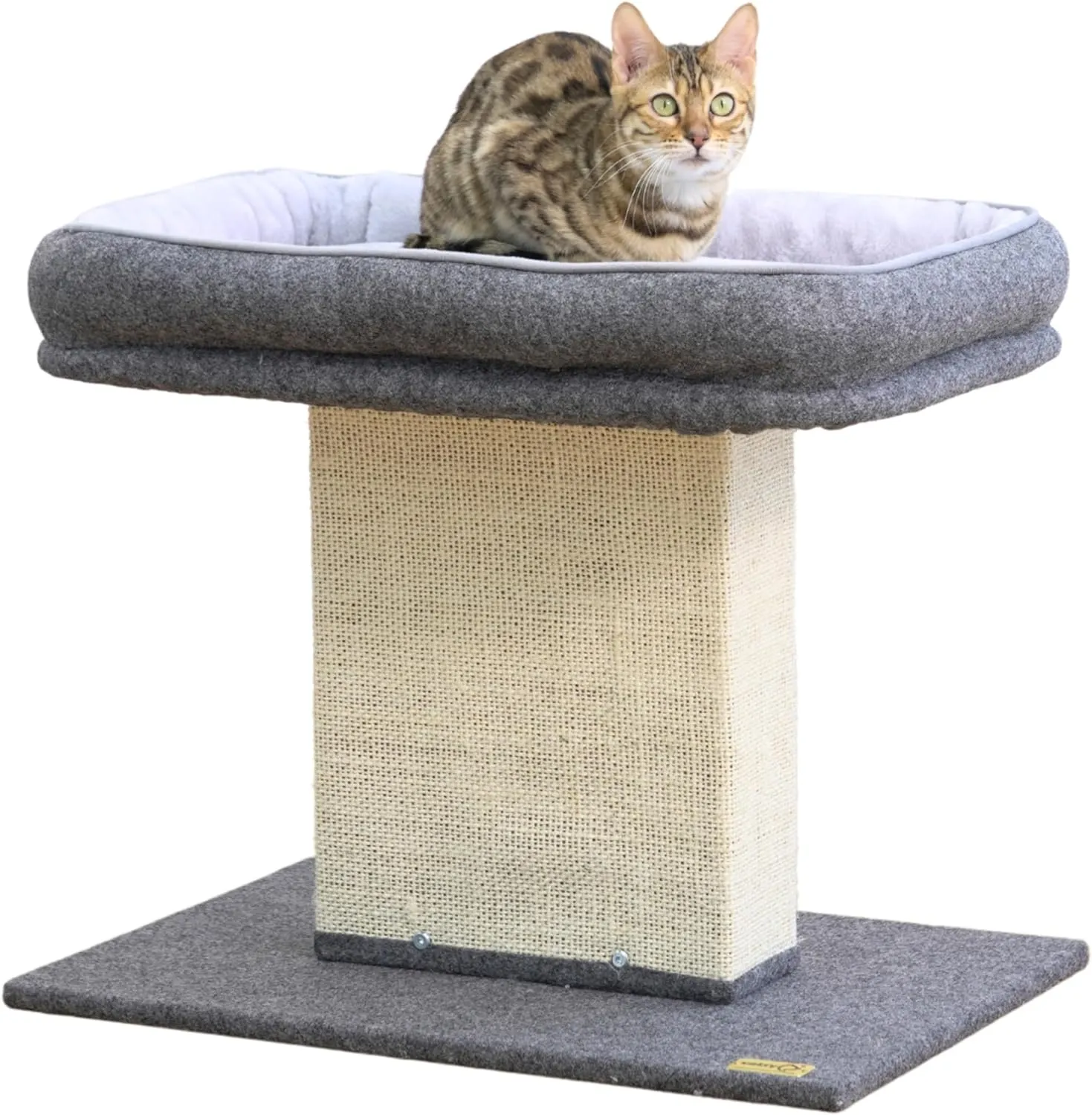 Catry 19" High 2-in-1 Elevated Cat Perch with Large Soft Felt Bed, Wide Sisal Scratching Post, Minimalist Cat Furniture for Climbing, Scratching & Resting, Fits All Indoor Cats & Home Dcor, Grey