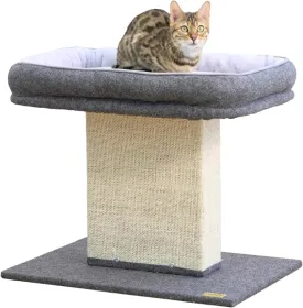 Catry 19" High 2-in-1 Elevated Cat Perch with Large Soft Felt Bed, Wide Sisal Scratching Post, Minimalist Cat Furniture for Climbing, Scratching & Resting, Fits All Indoor Cats & Home Dcor, Grey