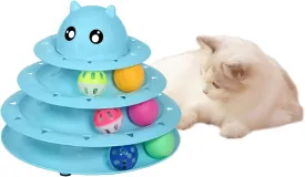 Catstages Tower, Interactive 3-Tier Cat Track Toy with 6 Spinning Balls in Box, Cat Fun Durable Toy, for All Breed of Cats, Catty Self-Entertainment Toys, Blue