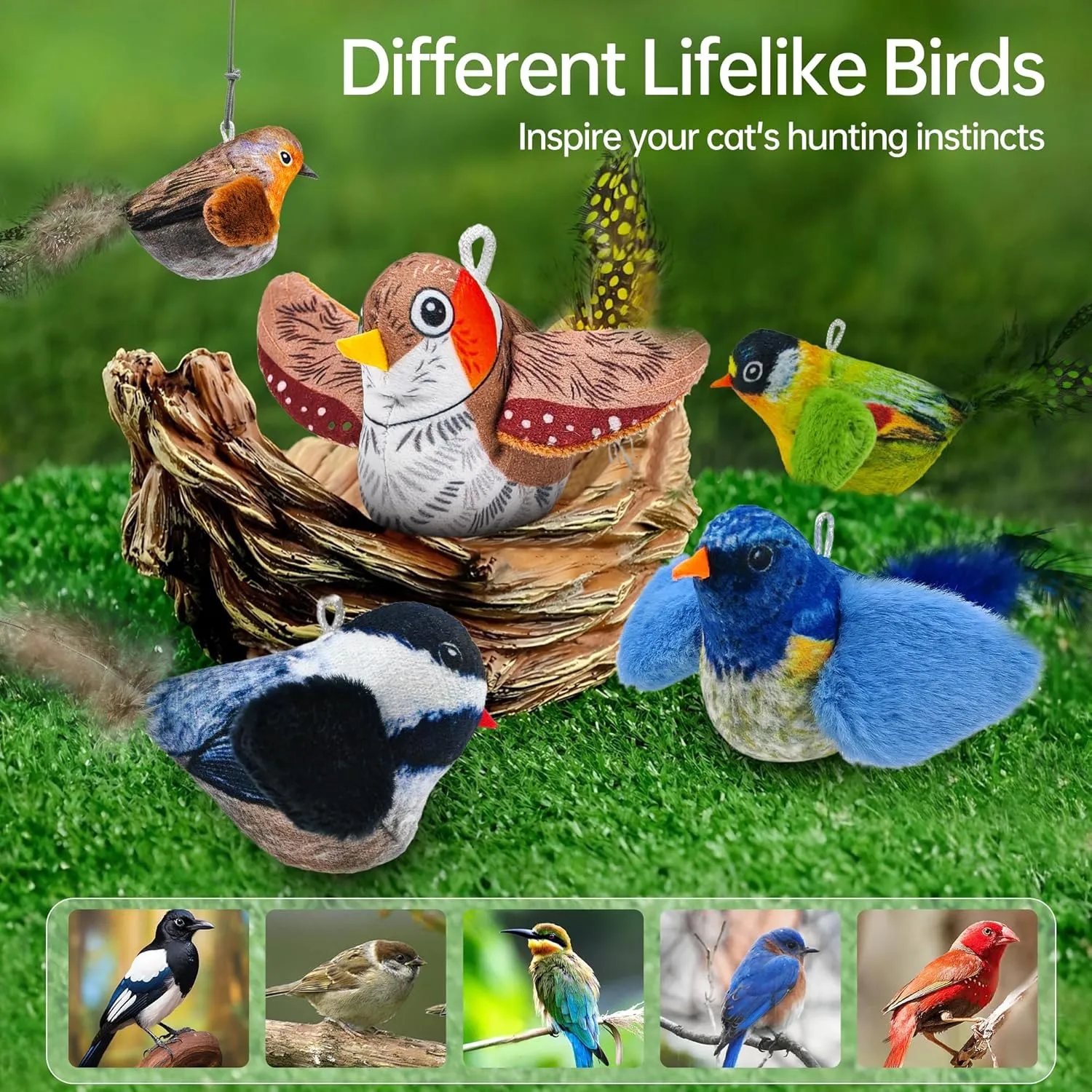 Chirping Bird Cat Toys Hanging Cat Feather Toy - Catnip Interactive Cat Toys for Indoor Cats - Automatic Cat Toy for Cat Exercise & Kicker to Self Play (Gray New)
