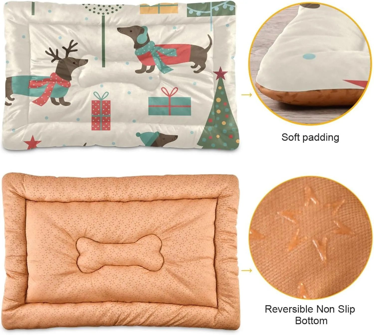 Christmas Santa Dachshund Dog Bed Cat Bed Soft Washable Pet Crate Mat Non Slip Comfortable Puppy Kennel Bed for Small Medium Large Dogs Cats, 24 x 36 Inch
