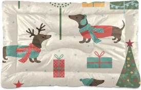 Christmas Santa Dachshund Dog Bed Cat Bed Soft Washable Pet Crate Mat Non Slip Comfortable Puppy Kennel Bed for Small Medium Large Dogs Cats, 24 x 36 Inch