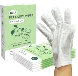 Cleaning and Deodorizing Glove Wipes for Dogs & Cats, Suitable for Sensitive Areas, Safe for Licking, Pet Grooming Bath Wipes. Puppy Essentials. Individually Packaged, Easy to Carry (6 PCS)
