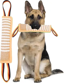 Clysoru Dog Tug Toy Dog Tough Jute Bite Pillow Lasting Training Equipment Two Flag Handles Puppy to Large Dogs Interactive Toy war Toys for Aggressive chewers