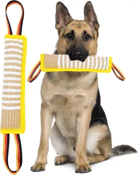 Clysoru Dog Tug Toy Dog Tough Jute Bite Pillow Lasting Training Equipment Two Flag Handles Puppy to Large Dogs Interactive Toy war Toys for Aggressive chewers