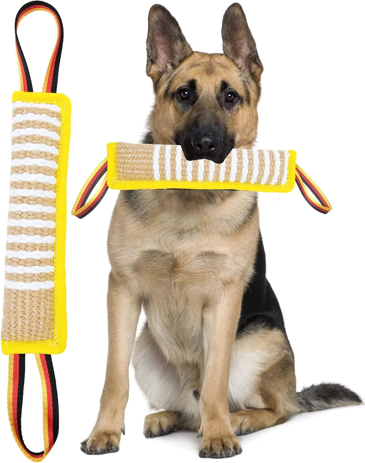 Clysoru Dog Tug Toy Dog Tough Jute Bite Pillow Lasting Training Equipment Two Flag Handles Puppy to Large Dogs Interactive Toy war Toys for Aggressive chewers