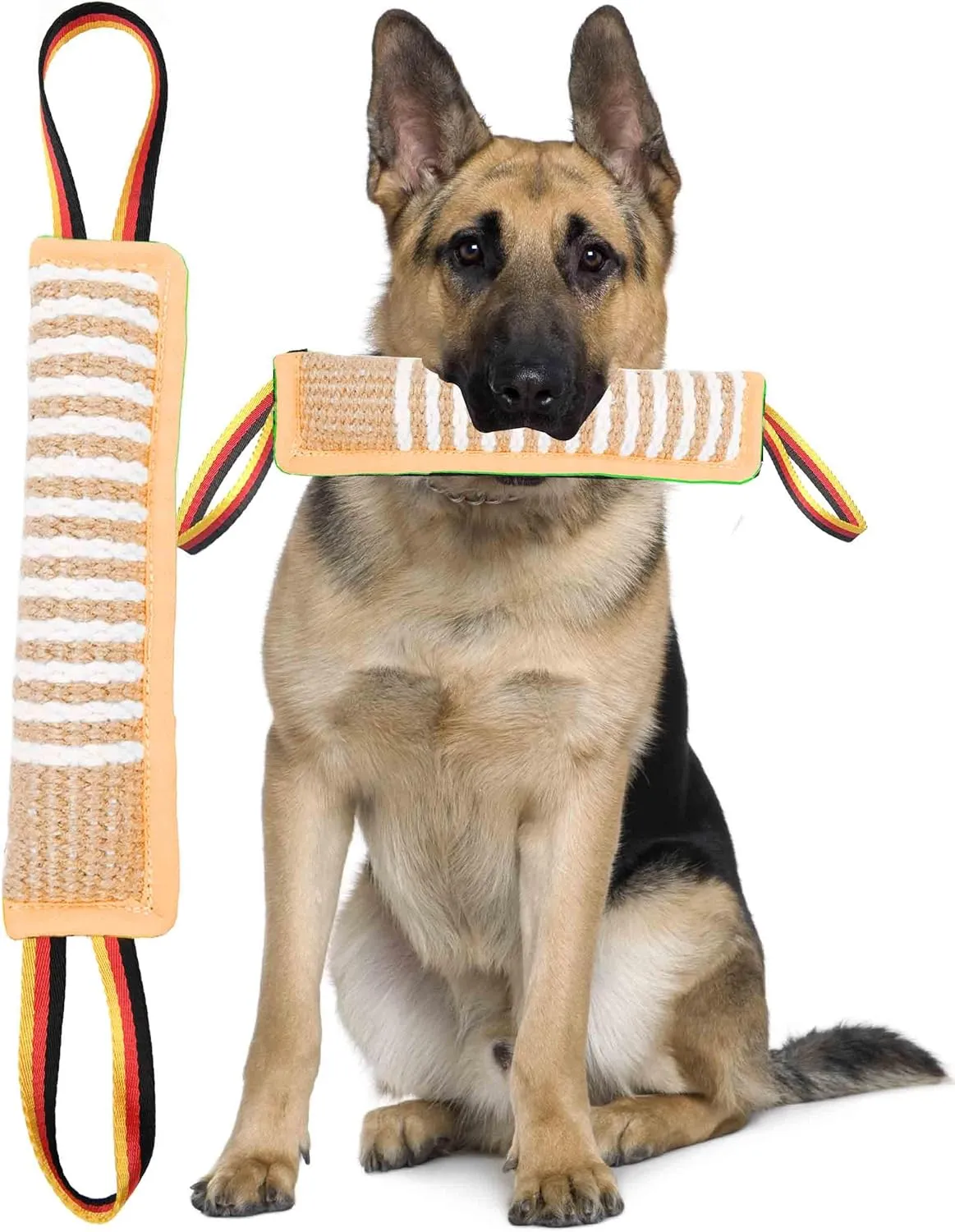 Clysoru Dog Tug Toy Dog Tough Jute Bite Pillow Lasting Training Equipment Two Flag Handles Puppy to Large Dogs Interactive Toy war Toys for Aggressive chewers