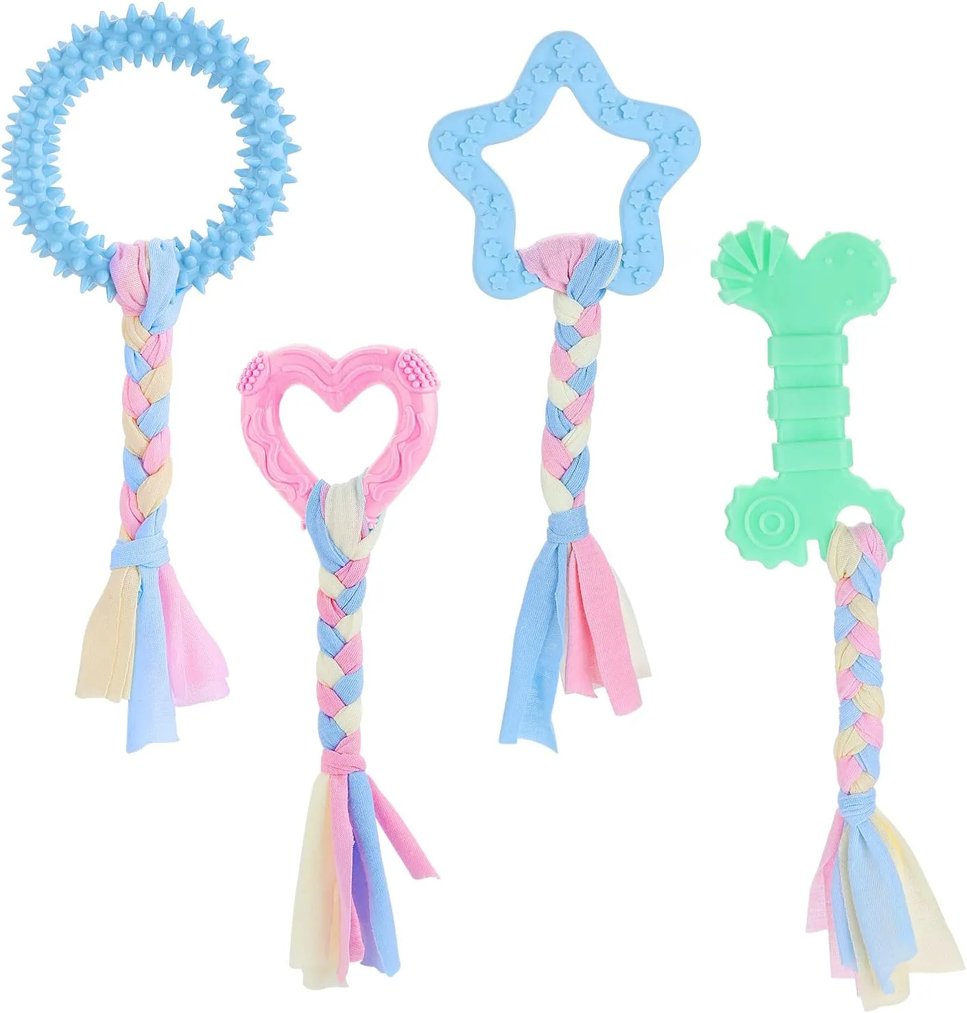Cobee Puppy Teething Chew Toys, 4 Pcs Interactive Cotton Ropes for Small Dogs, Rubber Chew Toys for Dogs Oral Teeth Soothing