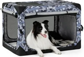 Collapsible Dog Crate for Large Dogs - Portable Dog Travel Crate 36 Inch Soft Sided with Mesh Windows and 3-Door Curtains, Foldable Dog Kennel for Indoor and Outdoor, Camo