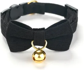 Cotton Breakaway Cat Collar with Bow Tie and Bell, Adjustable Cute Soft Corduroy Kitten Collars for Boy Cats,Black