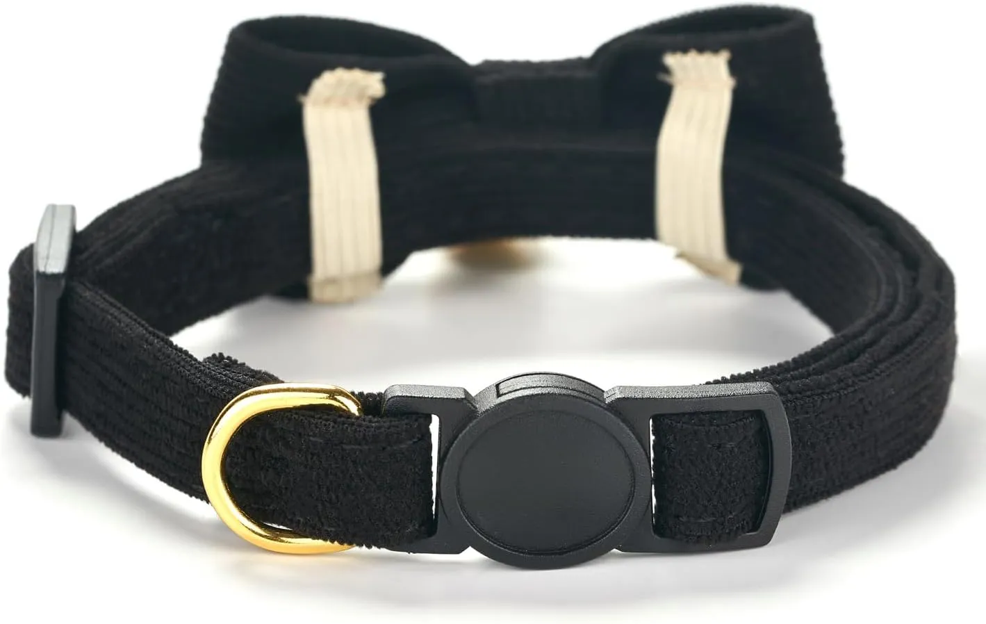 Cotton Breakaway Cat Collar with Bow Tie and Bell, Adjustable Cute Soft Corduroy Kitten Collars for Boy Cats,Black