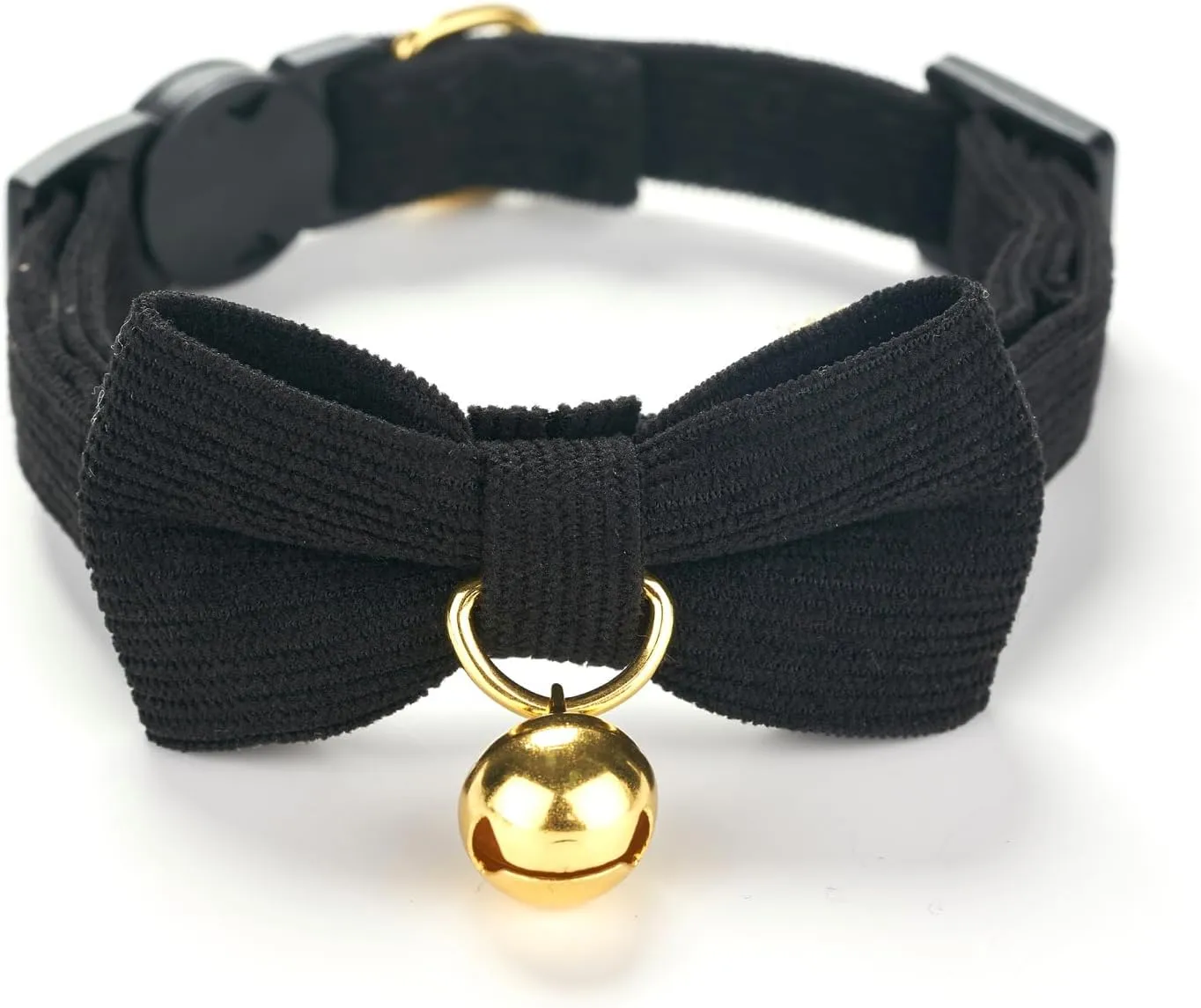 Cotton Breakaway Cat Collar with Bow Tie and Bell, Adjustable Cute Soft Corduroy Kitten Collars for Boy Cats,Black