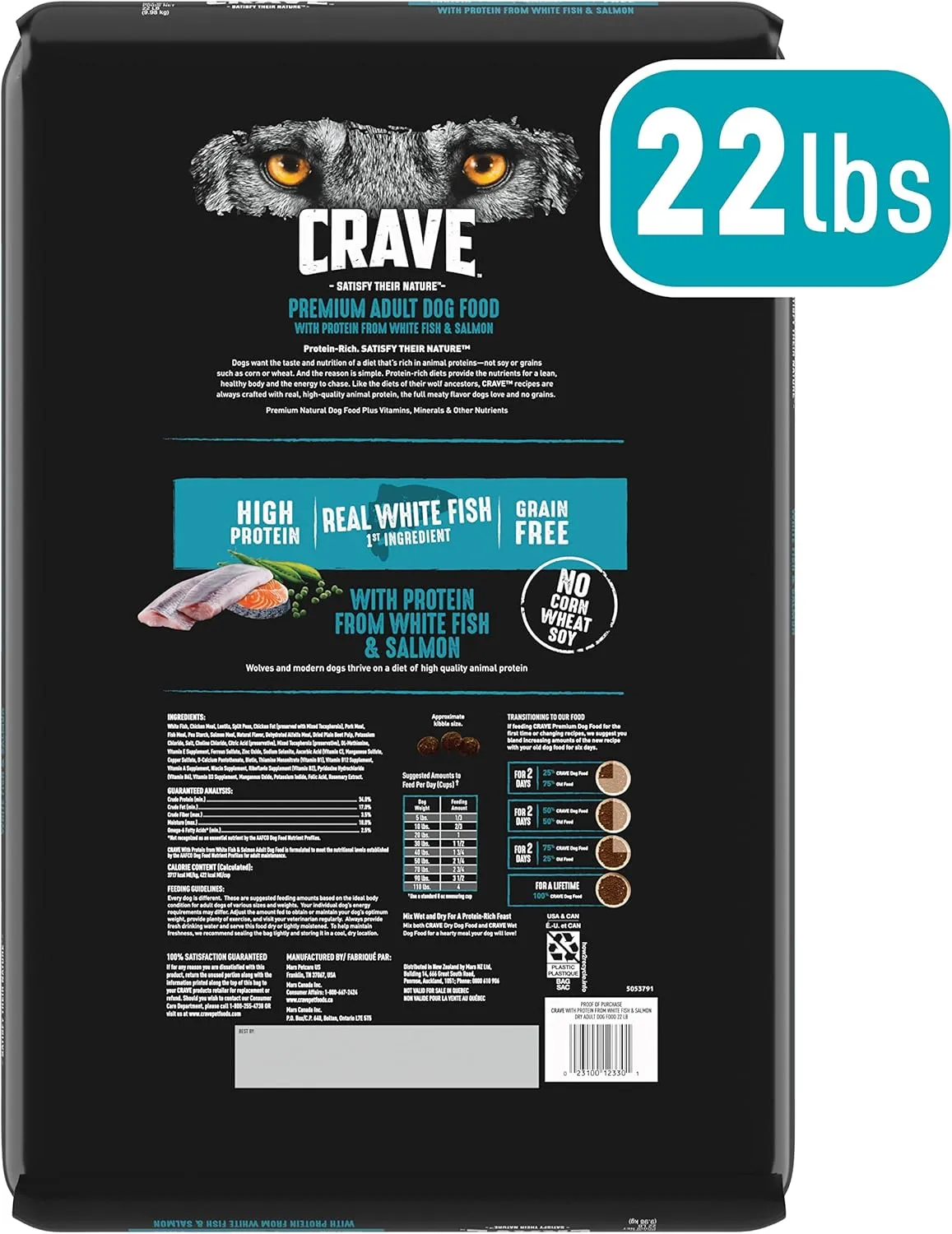 CRAVE Grain Free High Protein Adult Dry Dog Food, White Fish & Salmon, 22 lb. Bag