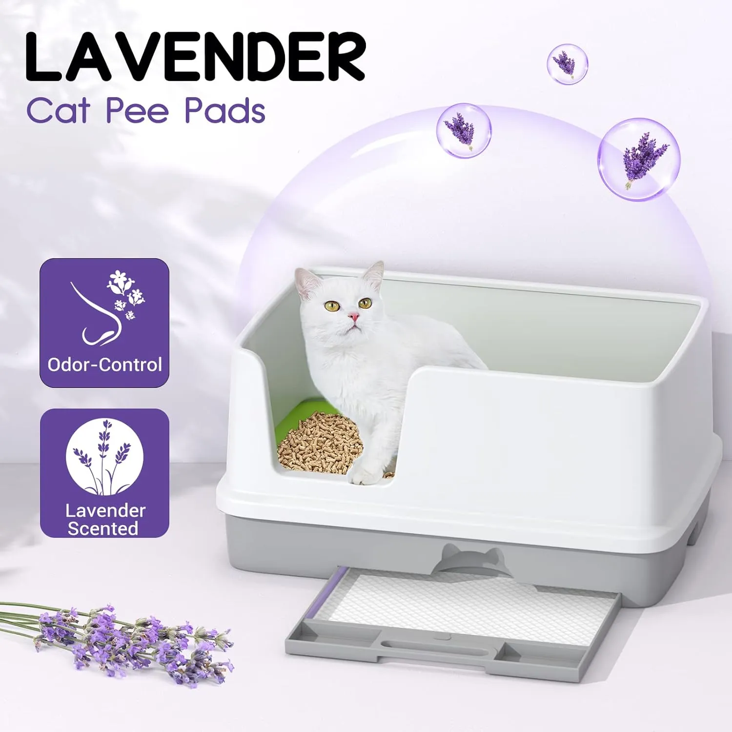 CROCI Cat Pads 16.9 x 11.4 in, Litter Pads for Tidy Cats Breeze Litter System, Pet Pads for Cats Super Absorbent up to 15 Cups, Cat Pads for Breeze System Leak-Proof, Lavender Scented( 50 Counts)