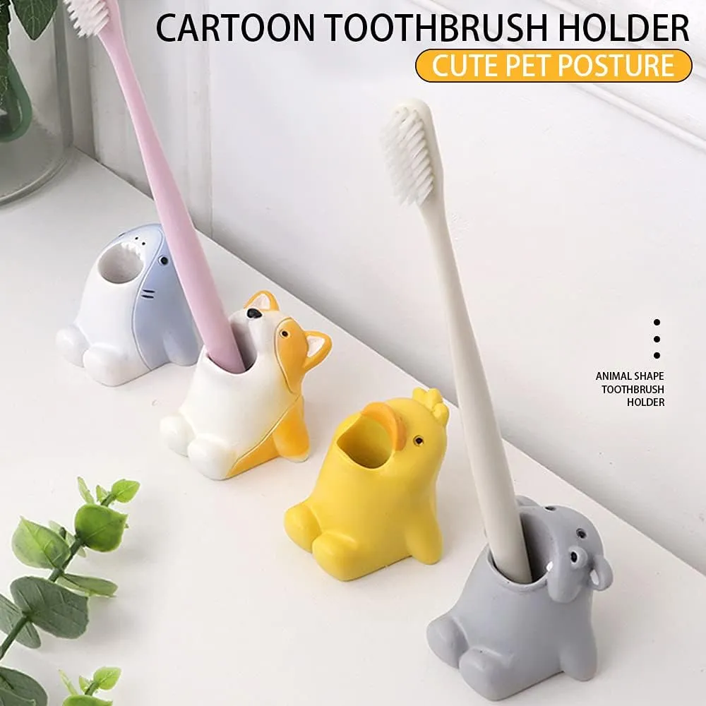 Cute Cartoon Toothbrush Holder for Kids, Fun Resin Pen Pencil Holder, Mini Animal Single Tooth Brush Stand, Creative Bathroom Organizer Storage for Vanity Countertop, Office (Dog)
