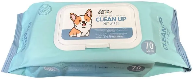 Deodorizing Hypoallergenic Heavy Duty Thick Durable Pet Grooming Wipes Unscented Cleans Face, Ears, Body, Butt and Eyes  Bath Alternative, Super Convenient, Ideal for Home or Travel (Pack of 1)